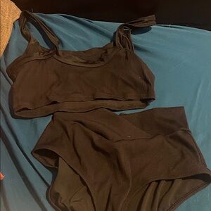 Aerie Black Ribbed Swimsuit Set